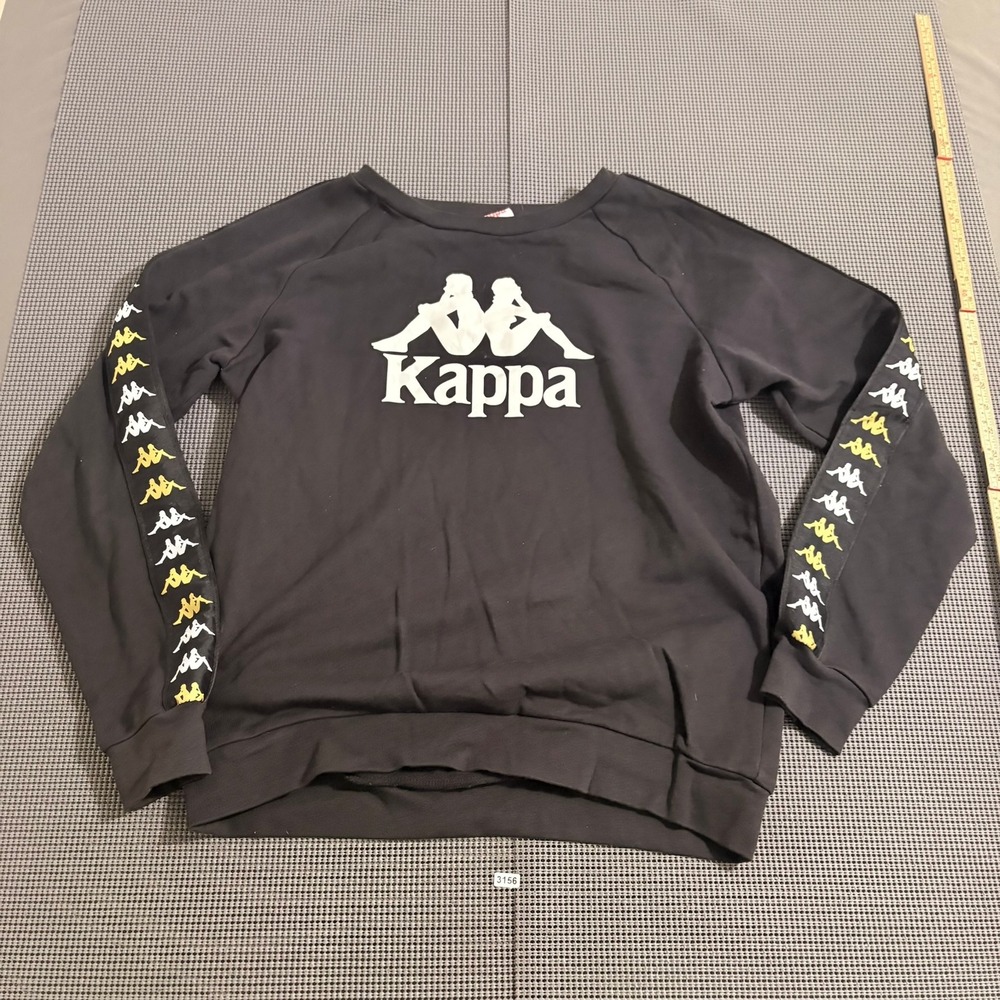 Kappa Mens Black Logo Tape Crewneck Sweatshirt Large